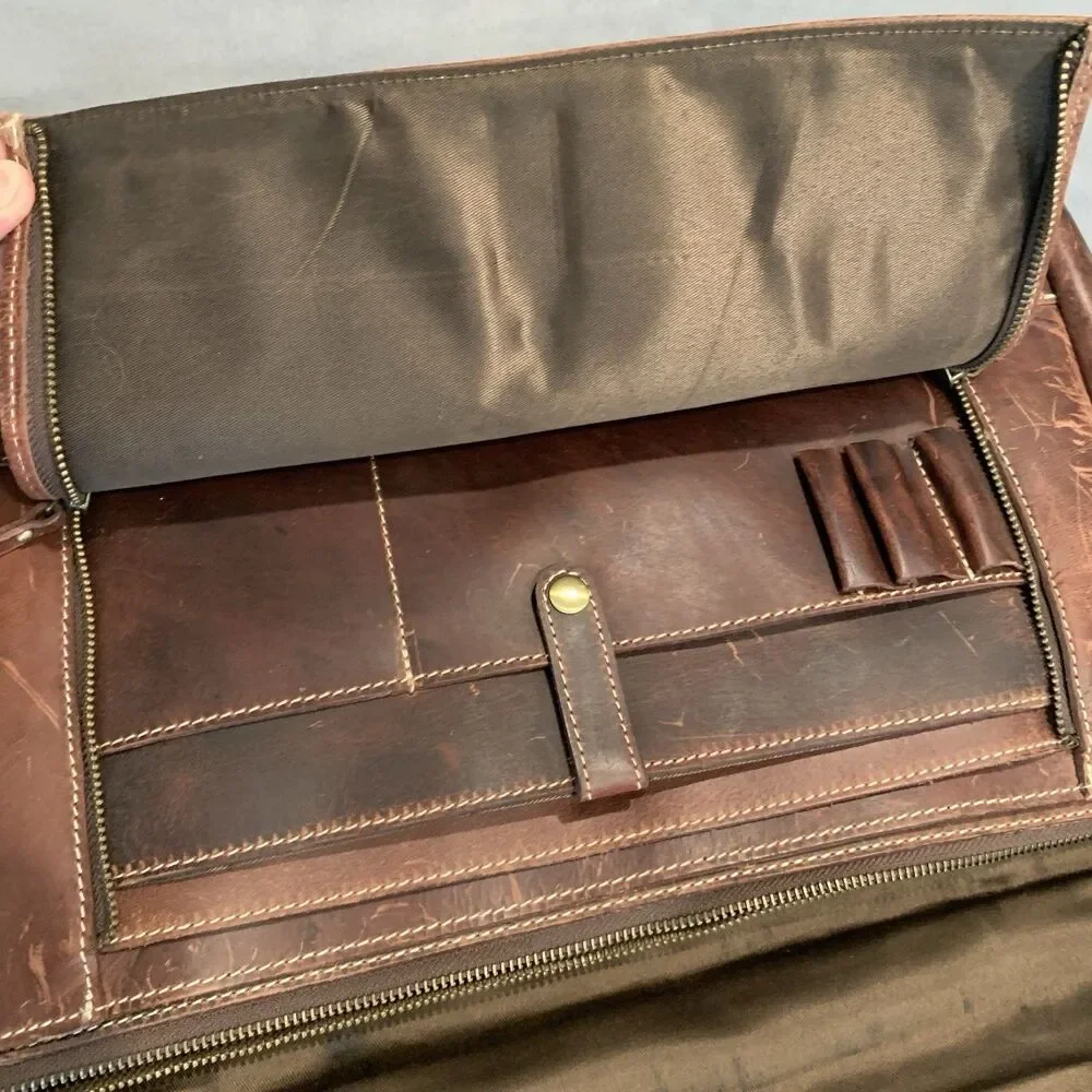 Aaron Leather Goods Genuine Leather Crossbody Bag Office Messenger Laptop